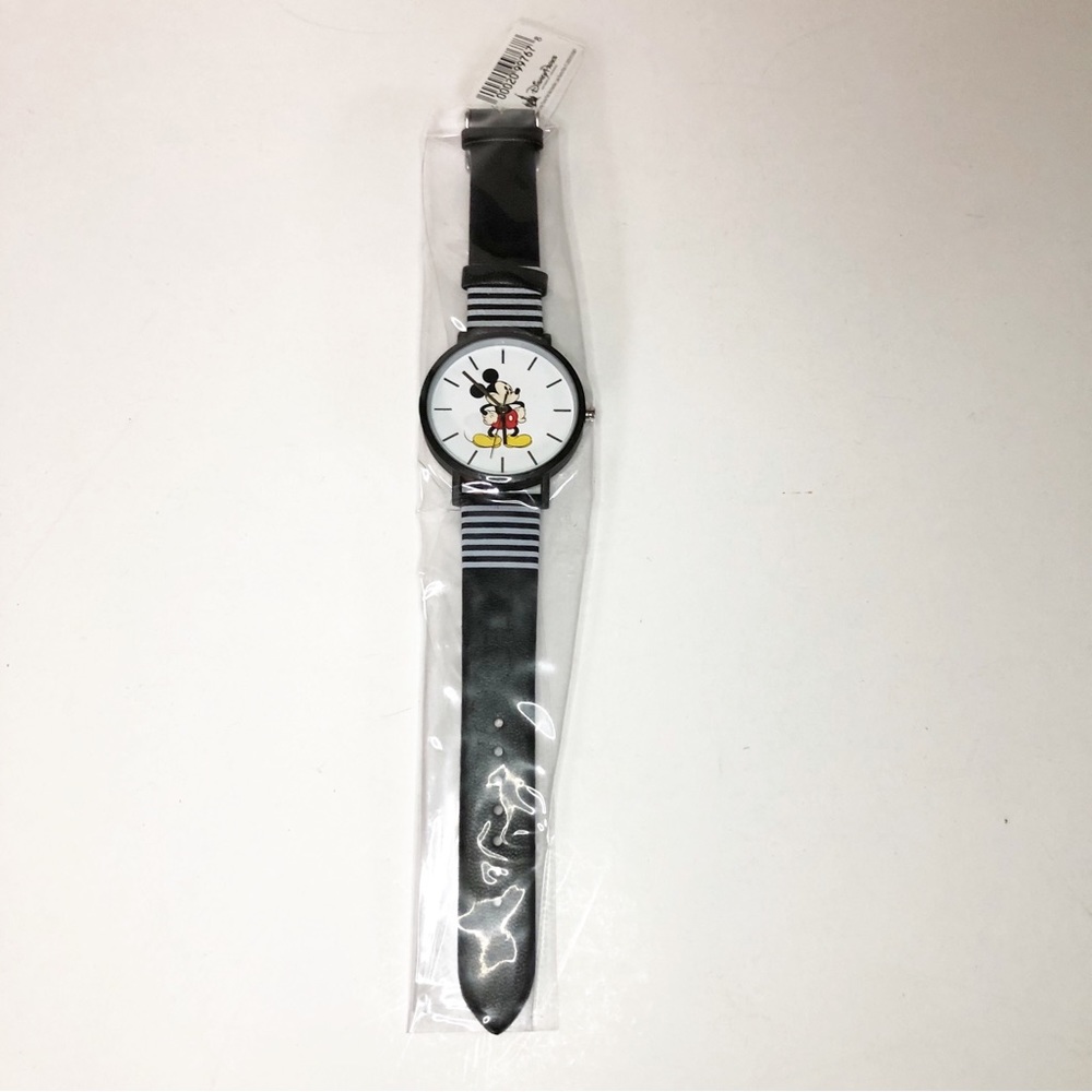 Disney Parks Collection Mickey Mouse Hands on Hips Black White Stripes Watch - Picture 2 of 8